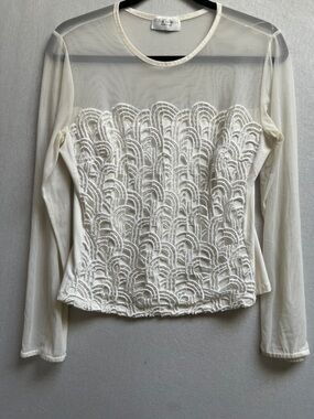 Flora Nikrooz Mesh Embroidered Long Sleeve Top L